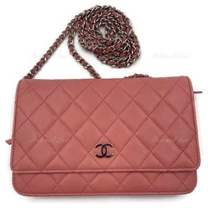 Authentic CHANEL Lambskin Wallet-on-the-chain WOC Flap Bag - Pink SHW